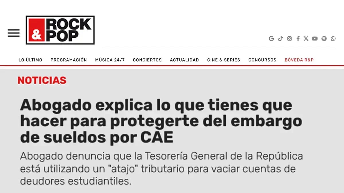 Artículo de Rock & Pop titulado: Abogado explica lo que tienes que hacer para protegerte del embargo de sueldos por CAE.
