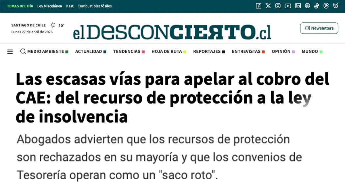 Nota informativa de El Desconcierto titulada 