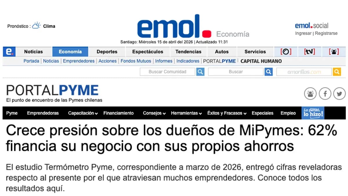 Nota del portal Pyme de Emol titulada 