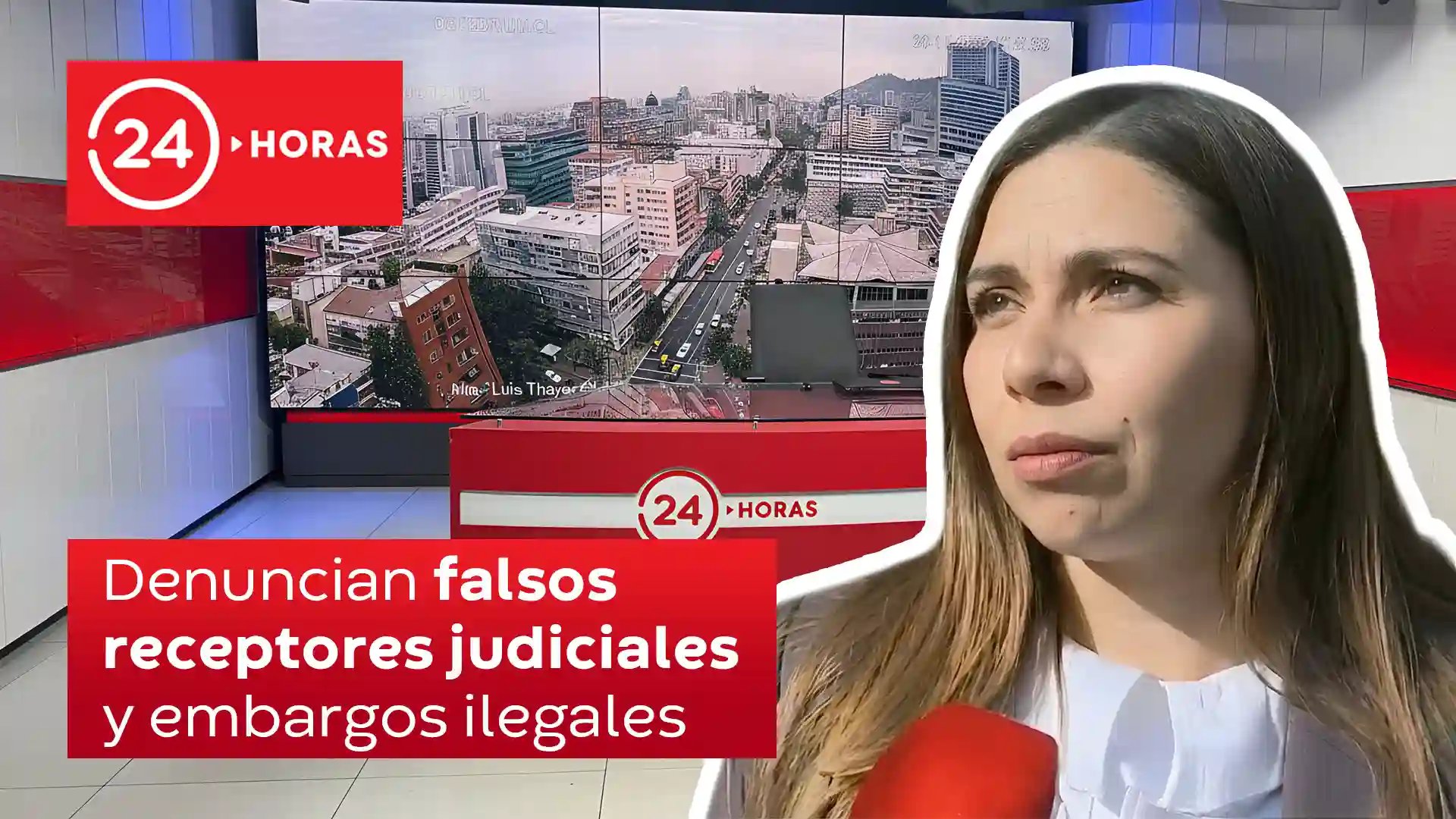 Portada reportaje de 24 horas tsobre denuncias de estafas por falsos receptores judiciales y procedimientos de embargo ilegales, abogada Tania Olivera.