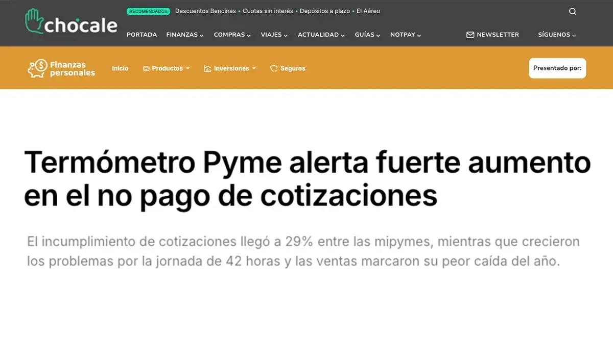 Titular de Chócale (Finanzas Personales): el Termómetro Pyme alerta un fuerte aumento en el no pago de cotizaciones